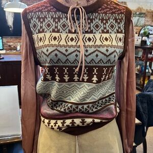 Geometric Patterned Sweater Vest - Brown and Cream